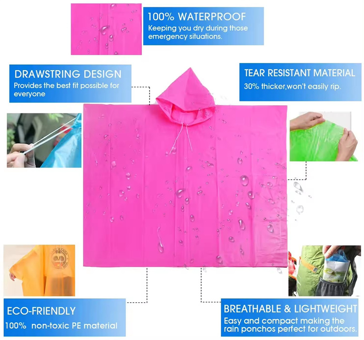 Poncho impermeable de plástico para lluvia de emergencia
